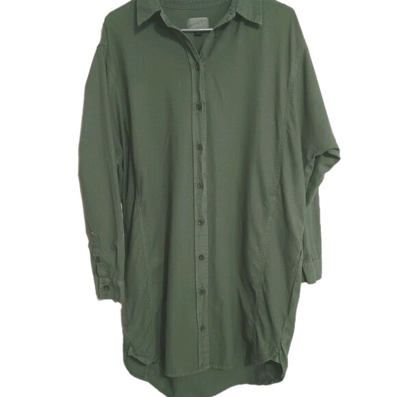 Universal Thread Green Long-sleeve Button-up Shirt Dress Sz M High Low - Picture 1 of 11